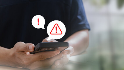 Cybersecurity threat from fake email and SMS alerts on smartphone, with red warning icons...