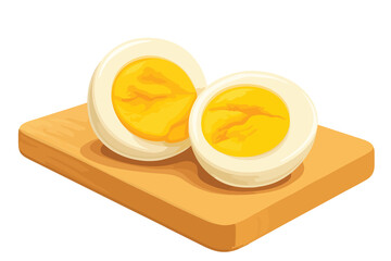 Hard-Boiled Egg Halves on Wooden Board