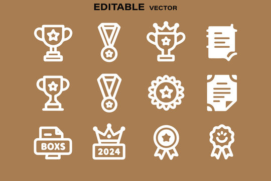 Award winning achievement icons set for success and victory