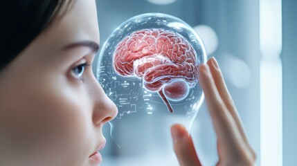 A futuristic digital interface displaying a holographic analysis of the scalp, utilizing advanced and data visualization technologies for healthcare and medical diagnostics.