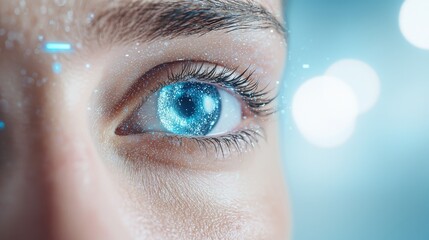 A digital holographic display showing the results of a futuristic AI-powered analysis of the scalp and hair structure