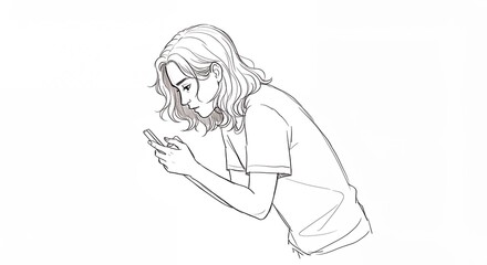 Naklejka premium Person using smartphone line drawing illustration
