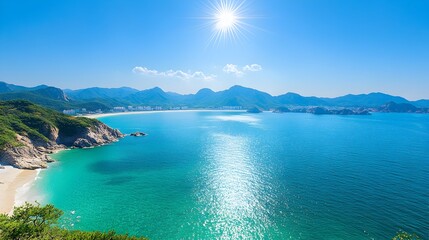 Fototapeta premium Sunny beach cove, island vista, travel