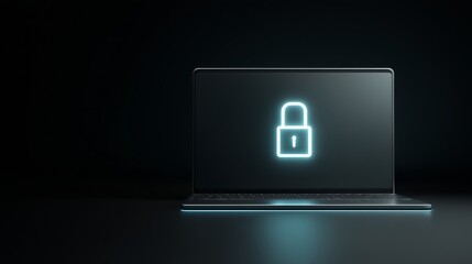 Padlock shield digital lock icon on laptop highlighting cybersecurity and data protection