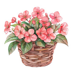 A Choisya Flower Basket, watercolor clipart vector, isolated on a white background.