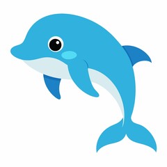 Cute cartoon dolphin illustration isolated on white background