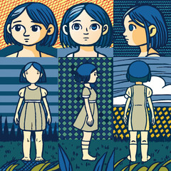 Child in dress with different poses and backgrounds vector