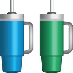 Flat vector illustration of green and blue drink bottle isolated, with white background