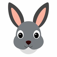 Cute gray rabbit face isolated on white background
