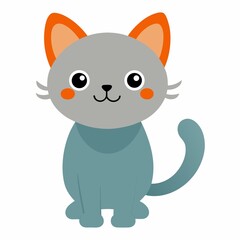 Cute cartoon cat sitting isolated on white background
