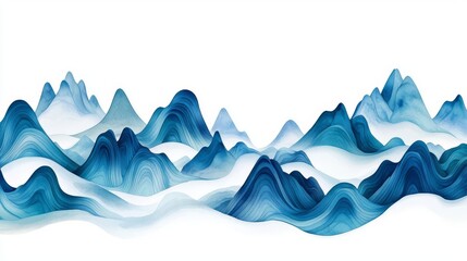 Stunning abstract mountain range with smooth lines and cool blue tones, evoking tranquility and natural beauty.