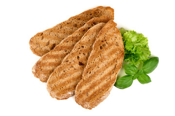 Toasted Bread Slices Lettuce, isolated on white background