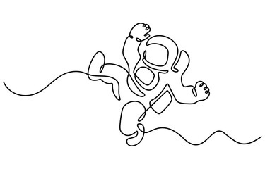 One continuous line drawing of space astronaut . single line illustration of spaceman. International day of human space flight. editable outline, Astronaut in continuous one line drawing. construction