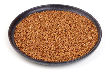 Buckwheat Grains in Bowl, isolated on white background