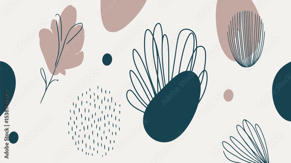 Poster abstract shapes compose botanical seamless pattern backdrop design