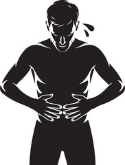 Naklejka premium Stomach Ache Silhouette Vector Illustration Man Holding Abdomen in Pain