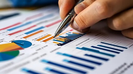 Detailed analysis of financial data with colorful charts and graphs on a report, showcasing insights - Powered by Adobe