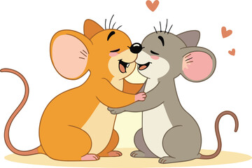 Charming Cartoon Mice Expressing Affection through a Heartfelt Embrace, Radiating Love and Warmth in a Delightful Illustration
