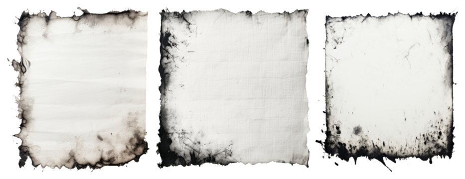 PNG Burnt edges vintage paper textures, element set on transparent background