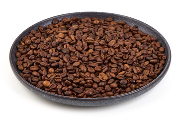 Coffee Beans in Bowl, isolated on white background