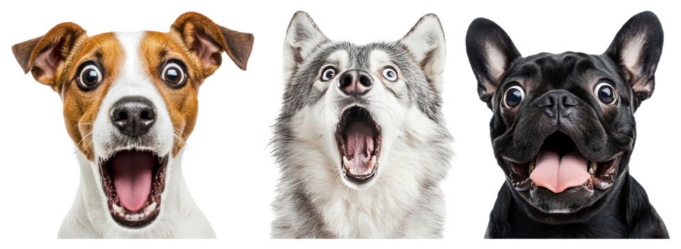 PNG Surprised dogs expressing excitement, element set on transparent background