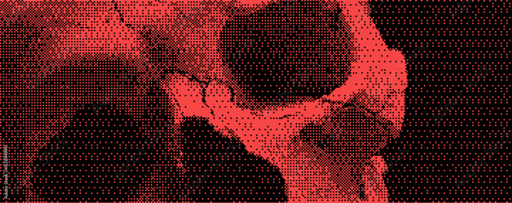 Aufkleber distinctive abstract representation of a skull in striking red tones and digital dots showcasing mod