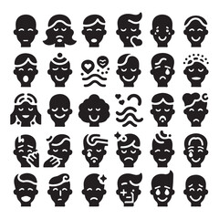 Minimalist Emotion Faces Icon Set - Black & White Emoji Silhouettes