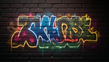 Obraz premium Bold neon graffiti on textured bricks for modern city style