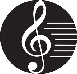 White treble clef and staff inside a black circle artistic design element for music and musical notation