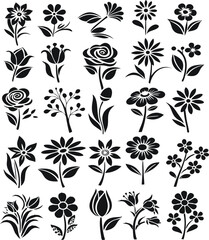 Floral Silhouettes: A curated collection of diverse flower silhouettes, perfect for enhancing graphic designs, branding, and artistic projects.