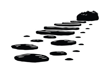 Stepping Stones Silhouette Leading to a Grassy Knoll