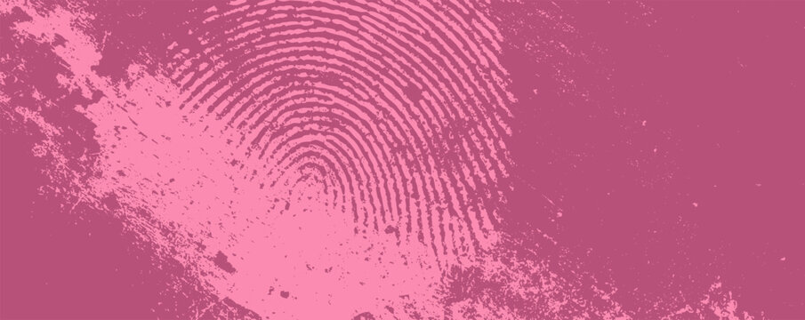 Creative display of a fingerprint pattern with a textured pink background showcasing the complexities of identity and individuality