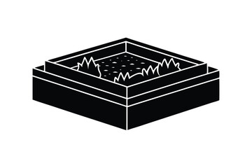 Modern raised garden bed with plants silhouette icon