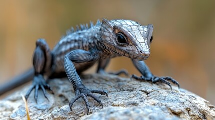 Obraz premium Wire lizard with elongated body and slender limbs twisting naturally on an unseen surface, capturing movement