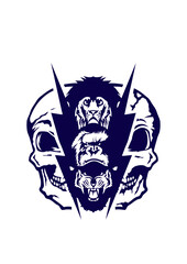 tete de mort lion gorille tigre fantaisie eclair feroce empiler