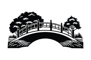 Black and White Bridge Landscape Illustration