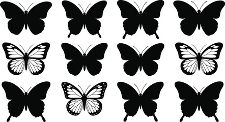 Assortment of butterfly silhouettes on a tiled background pattern