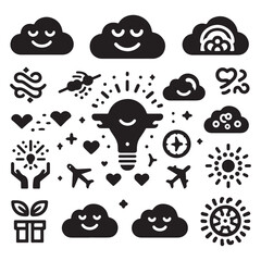 Happy Weather and Nature Icons Pack - Minimalist Black & White Vector Set
