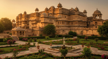 Naklejka premium Majestic Indian Palace Stunning Architecture and Buildings at Sunset