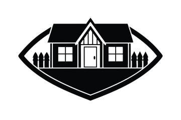 Simple Black House Icon with Fence