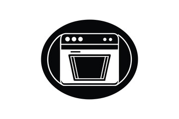 Black and White Oven Icon in Circle