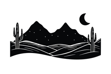 Desert Landscape Night Scene Silhouette