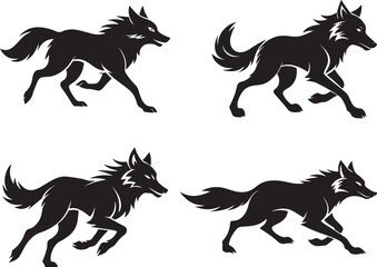 Fototapeta premium running wolf silhouette icon set