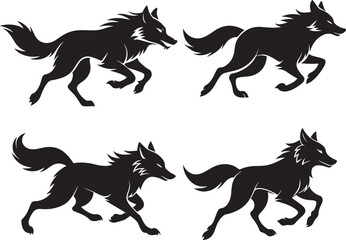 Fototapeta premium running wolf silhouette icon set