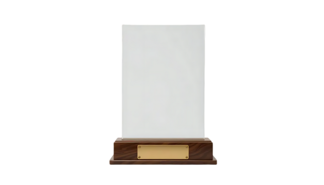White Plaque Award on Mahogany Base Isolated Transparent Background
