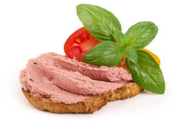 Liverwurst Bread Tomato Basil, isolated on white background