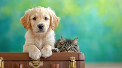 Adorable golden retriever puppy with fluffy, tiny paws sitting on the edge of a grassy area, looking curiously and playfully at the