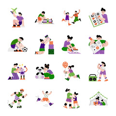 Fototapeta premium Pack of Teenagers Playing Flat Style Illustrations