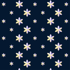 Artful Scattered Pattern of Five-Petaled Flowers on Dark Backdrop