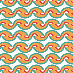 Vibrant Interlocking Circular Arcs with Overlapping Waves and Yellow Diamonds